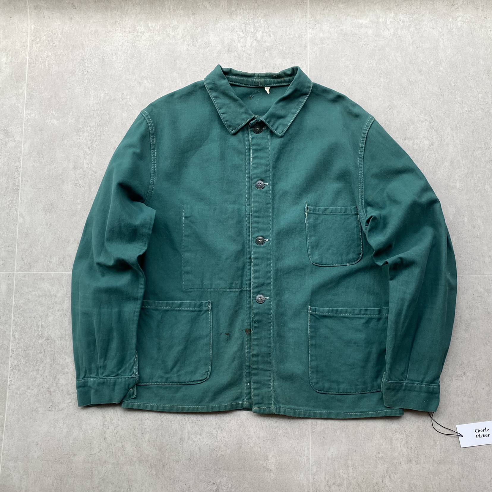 60&#039;s French Work Jacket Green 100 Size - 체리피커