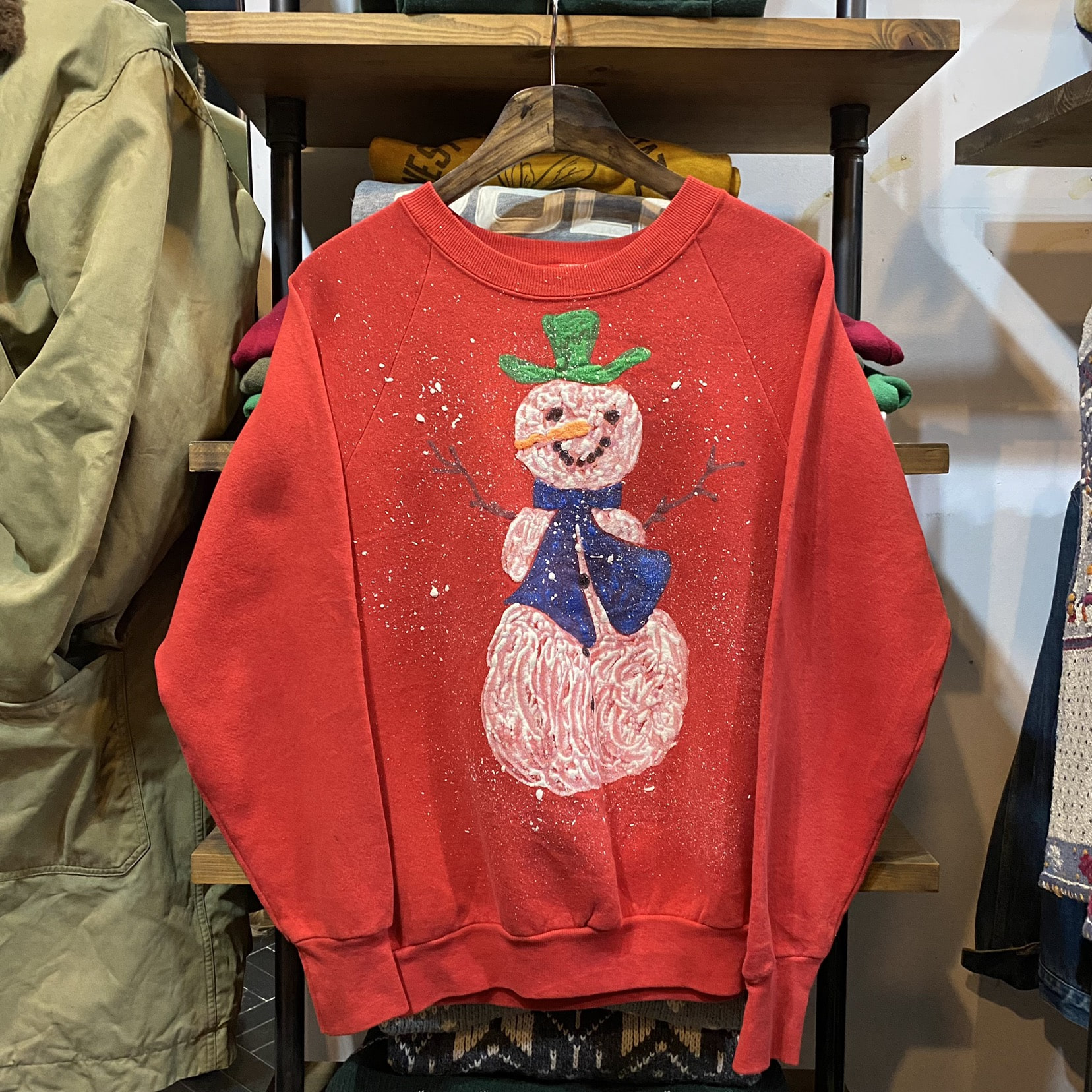 90&#039;s Fruit Of The Loom Snowman Art Work Women&#039;s Sweatshirt M(~66) - 체리피커