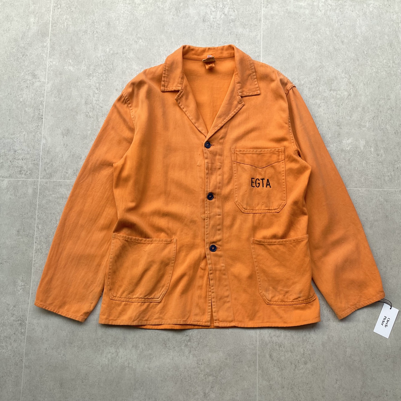 60~70&#039;s French Work Jacket Moleskin Orange 100~105 Size - 체리피커