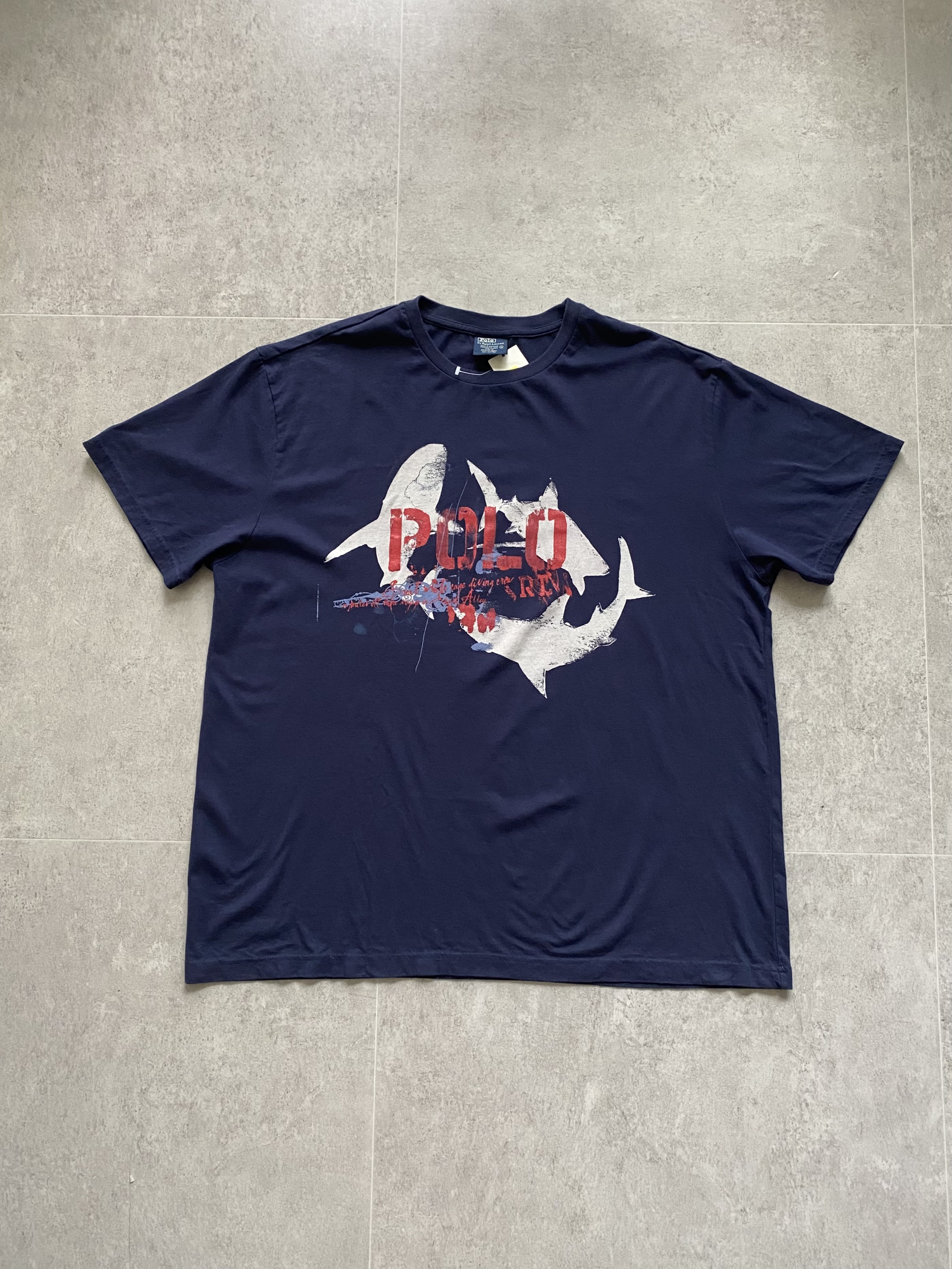 90&#039;s Polo Ralph Lauren Shark Print T-Shirt XL(Loose 105) Deadstock - 체리피커