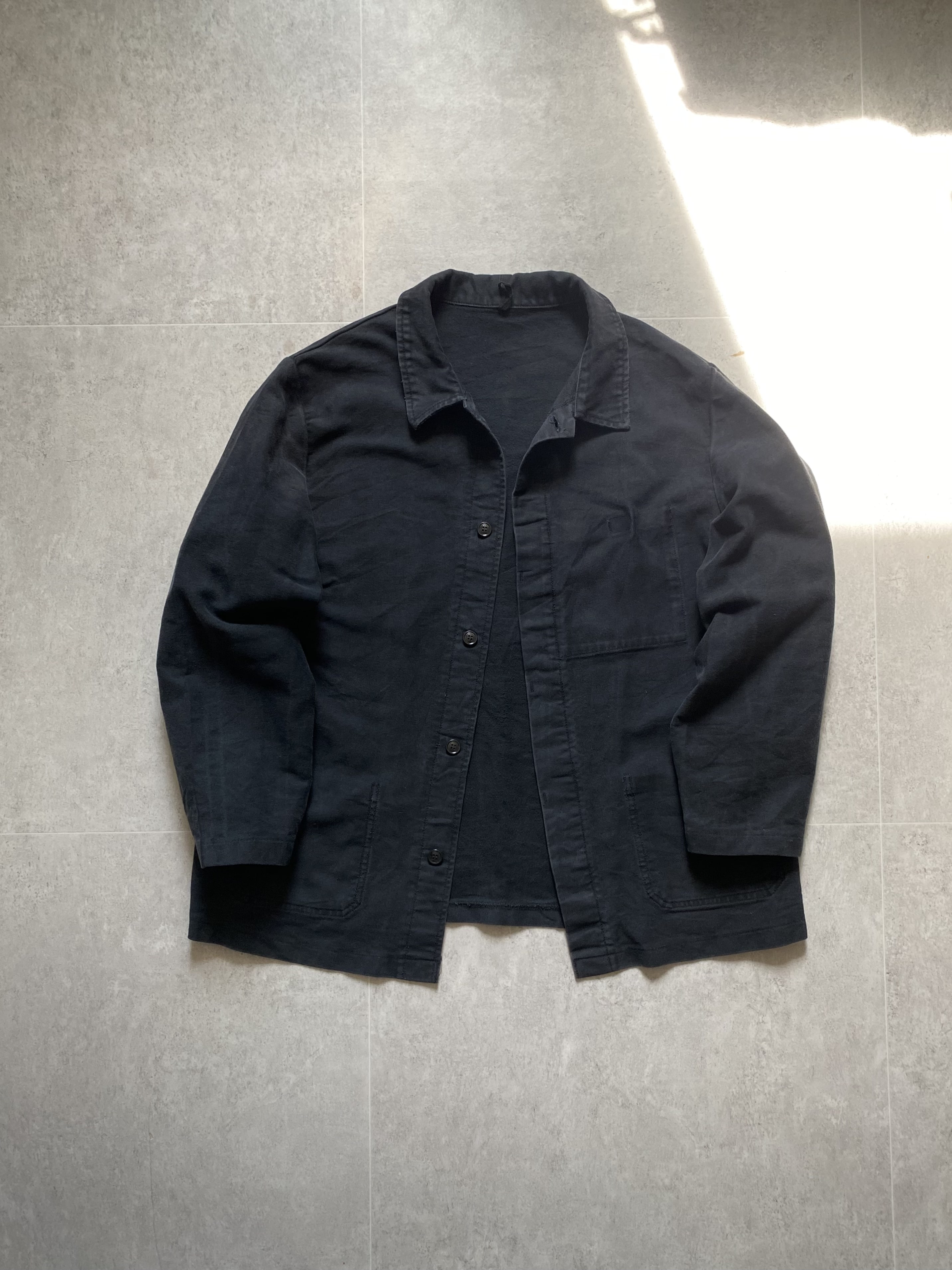 Vtg French Black Moleskin Work Jacket ~105 - 체리피커