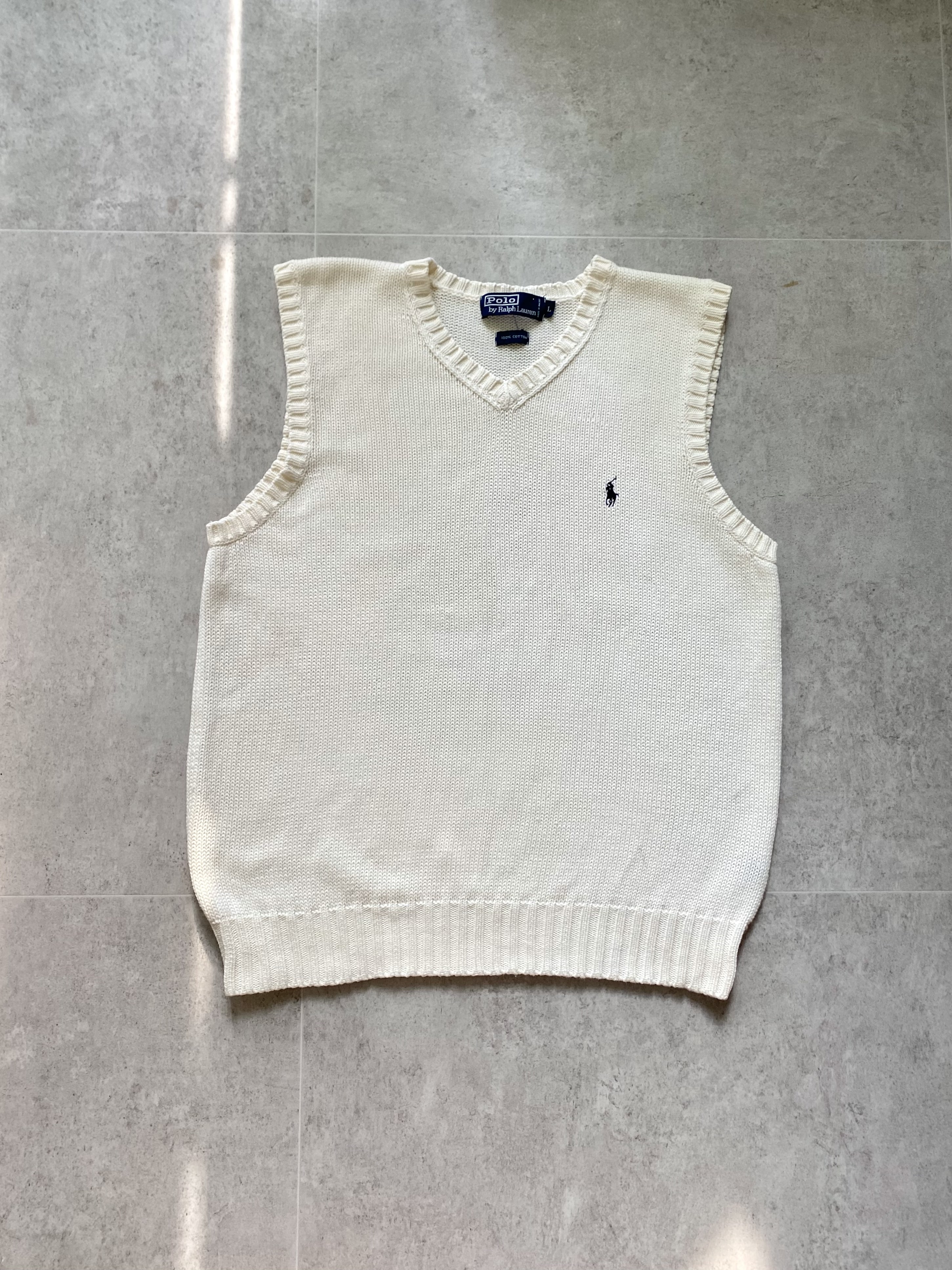 90&#039;s Polo Ralph Lauren White Knit Vest L(100) - 체리피커