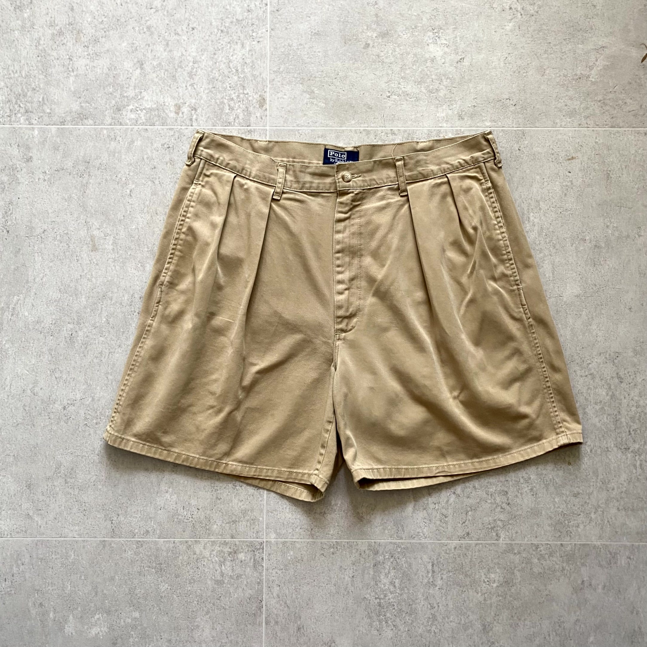 90&#039;s Polo Ralph Lauren Classic 2 Tuck Khaki Shorts 34 Size Made In U.S.A. - 체리피커