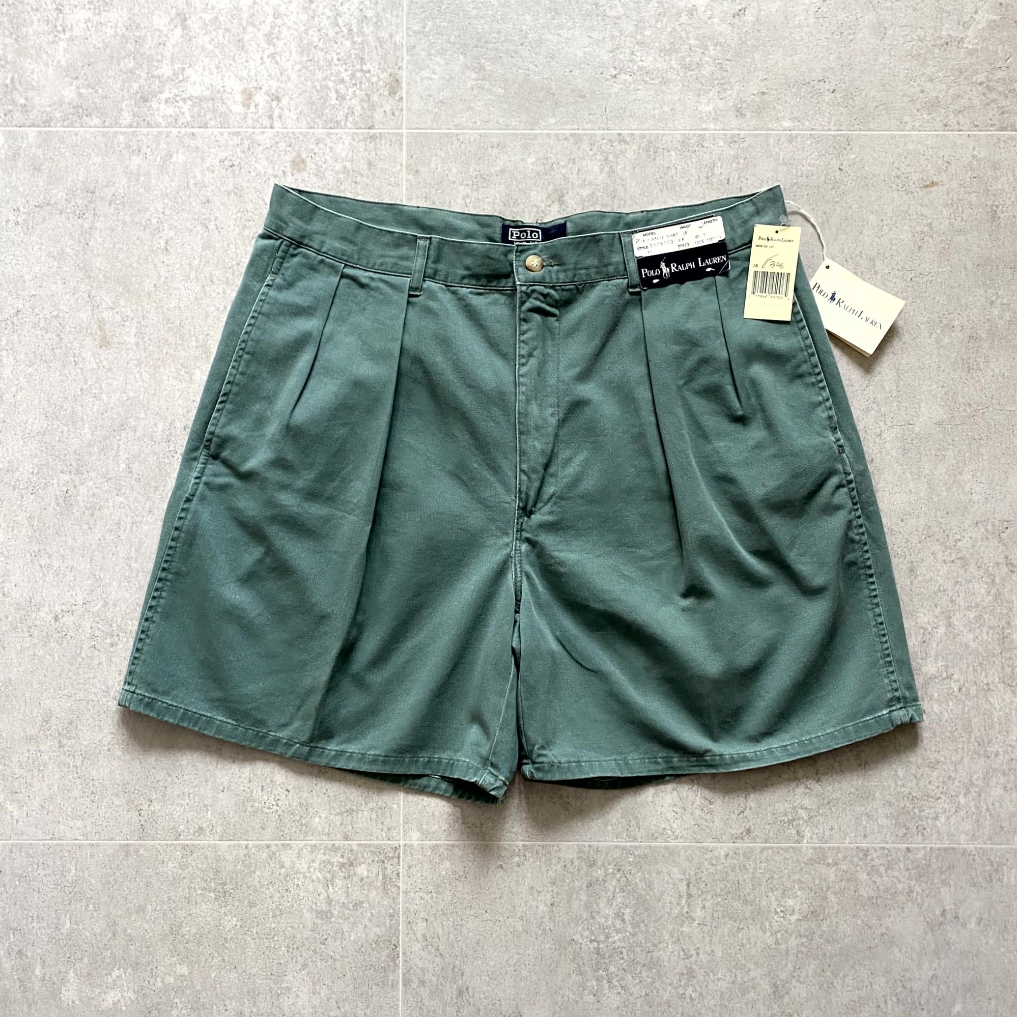 (Deadstock) 90&#039;s Polo Ralph Lauren Green Classic 2 Tuck Short 34 Size - 체리피커