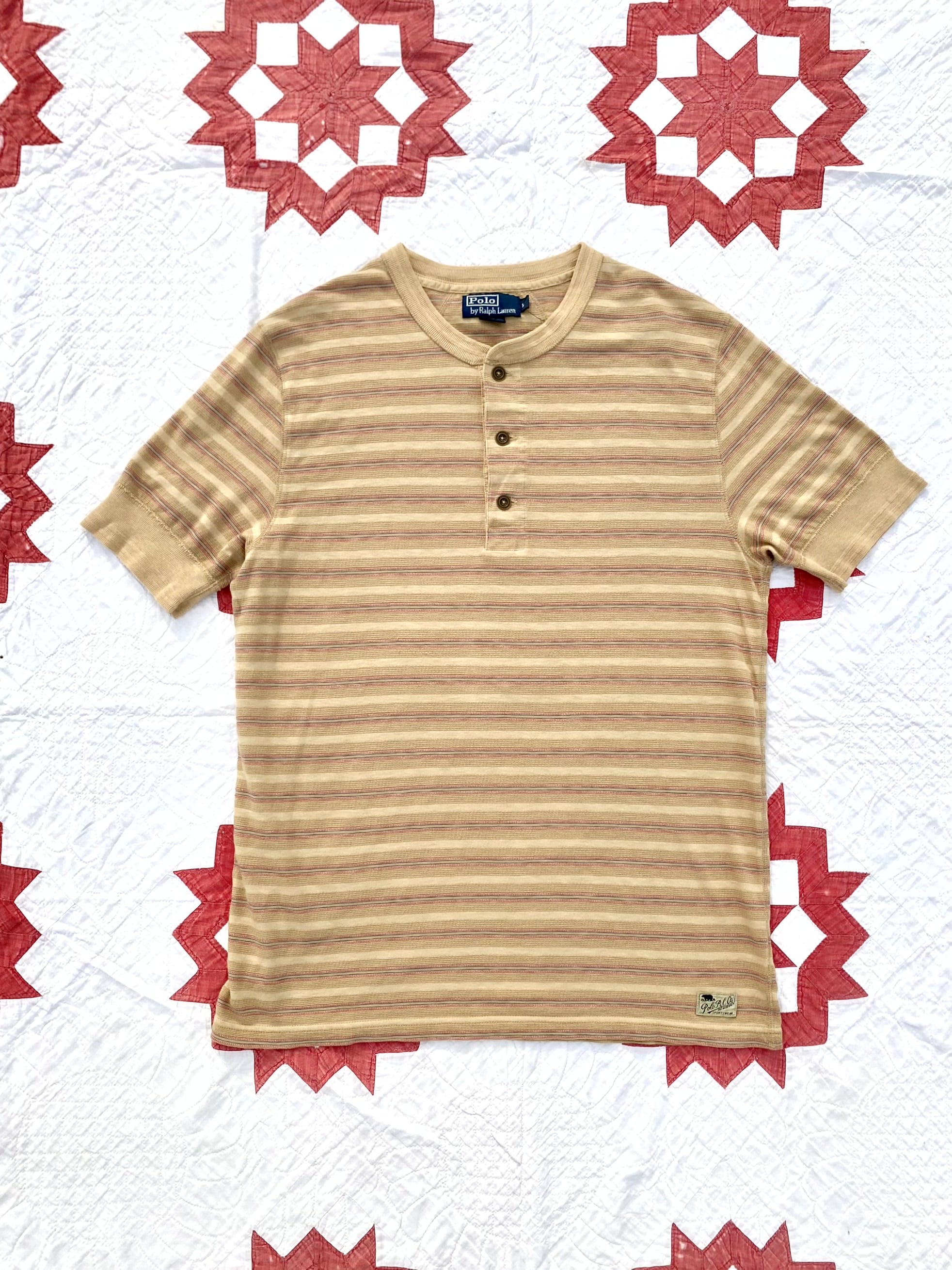 (Deadstock) Polo Ralph Lauren Striped Cotton Henley Neck Shirt L(100~103) - 체리피커