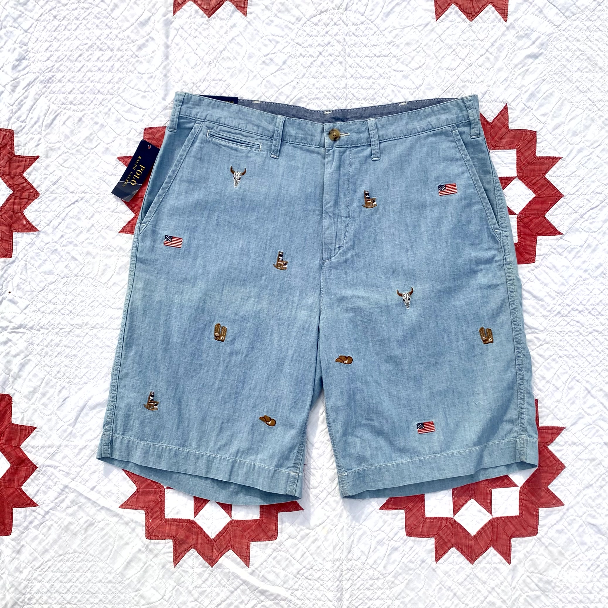 Polo Ralph Lauren Embroidered Chambray Shorts 35~36 Size - 체리피커