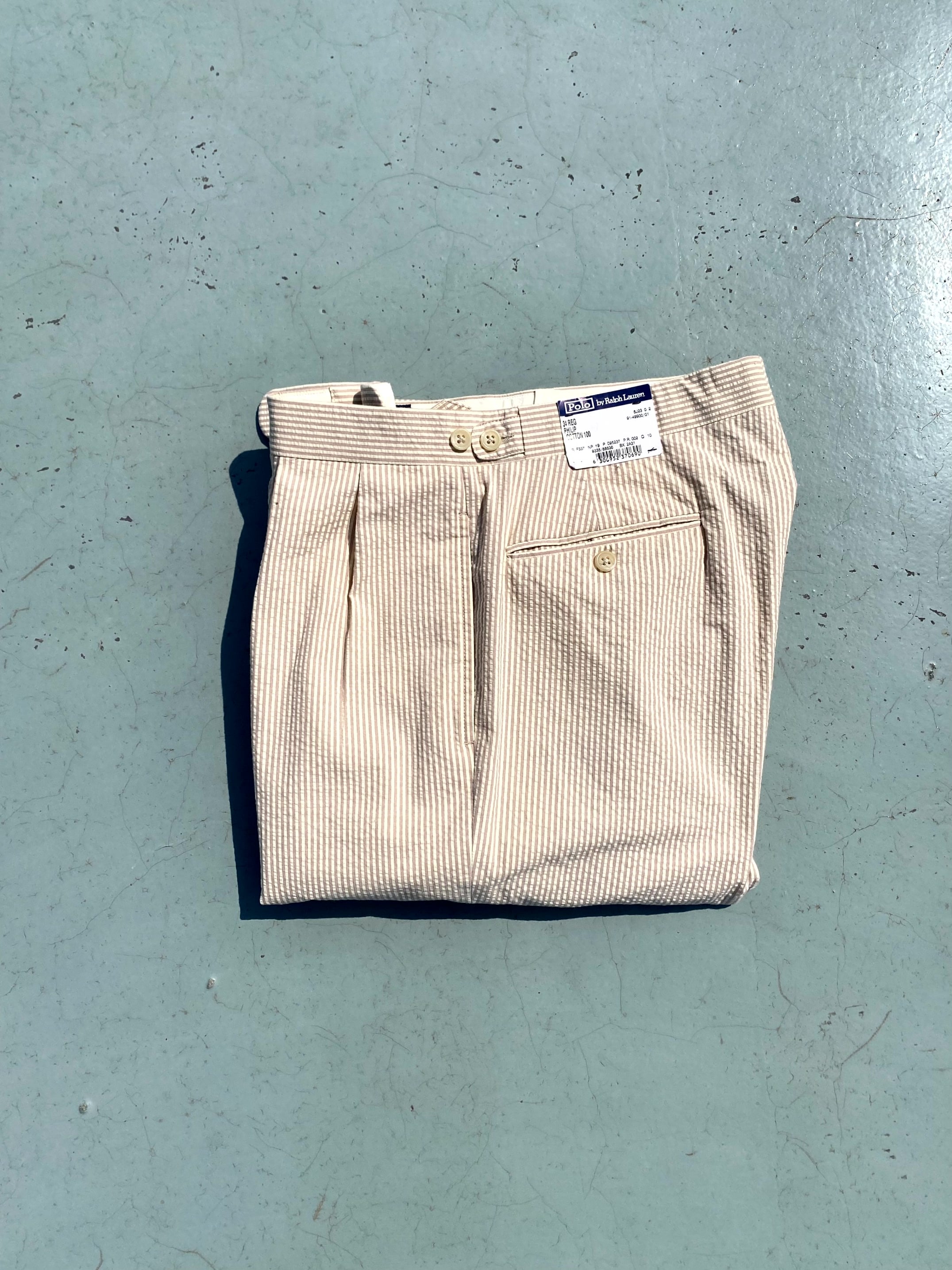 (Deadstock) 90&#039;s Polo Ralph Lauren Seersucker Classic Trousers 32~34 Size Made In Italy - 체리피커