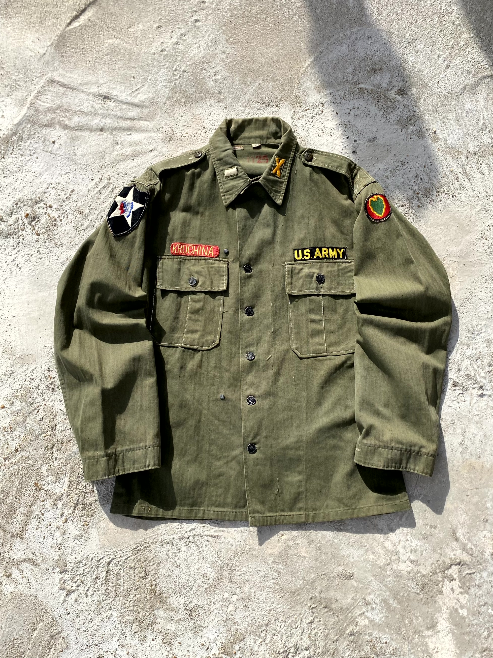 40&#039;s WW2 U.S Army 2nd Infantry Div. M-43 HBT Shirt 38R(~105) - 체리피커