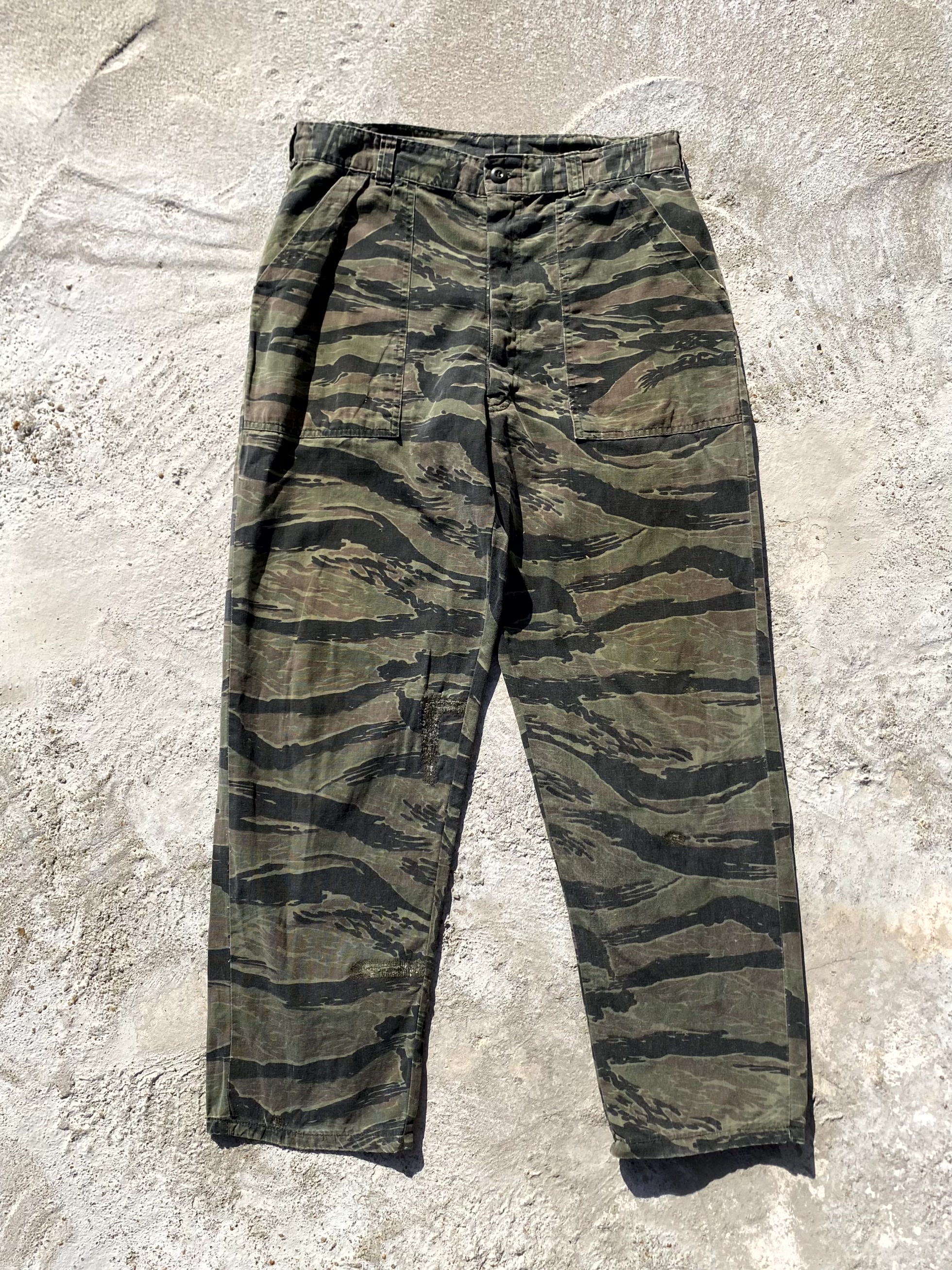 60~70&#039;s U.S Army Tiger Stripe ERDL Camo Civilian Fatigue Trousers 33~35 Size - 체리피커