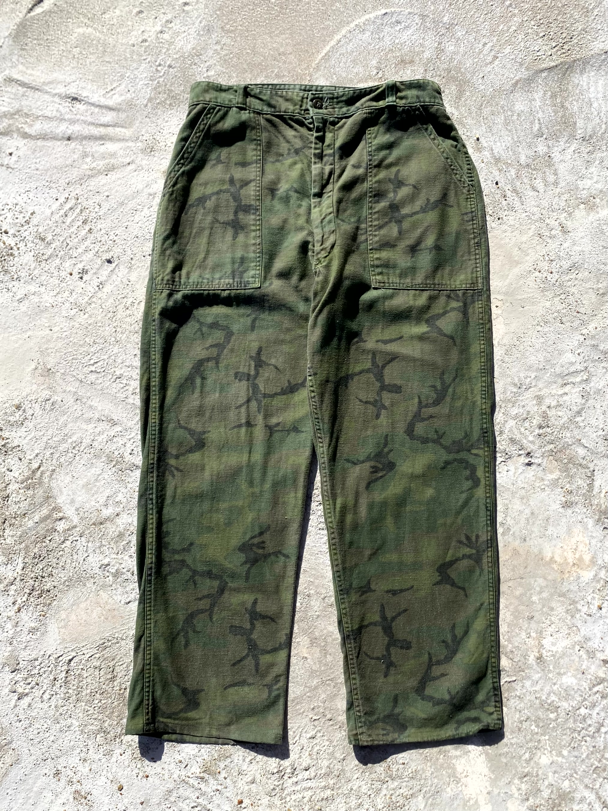60&#039;s U.S Army Woodland ERDL Camo Civilian Fatigue Trousers 33~36 Size - 체리피커