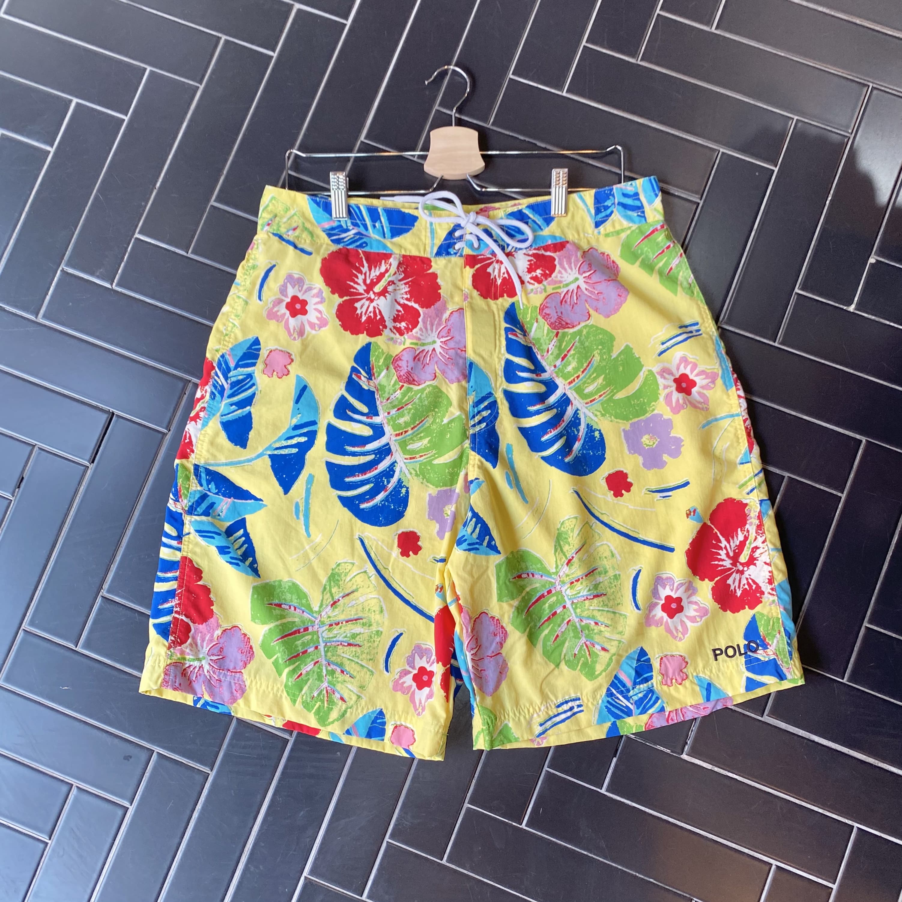 90&#039;s Polo Sport Floral Pattern Swim Half Pants 34 Size - 체리피커