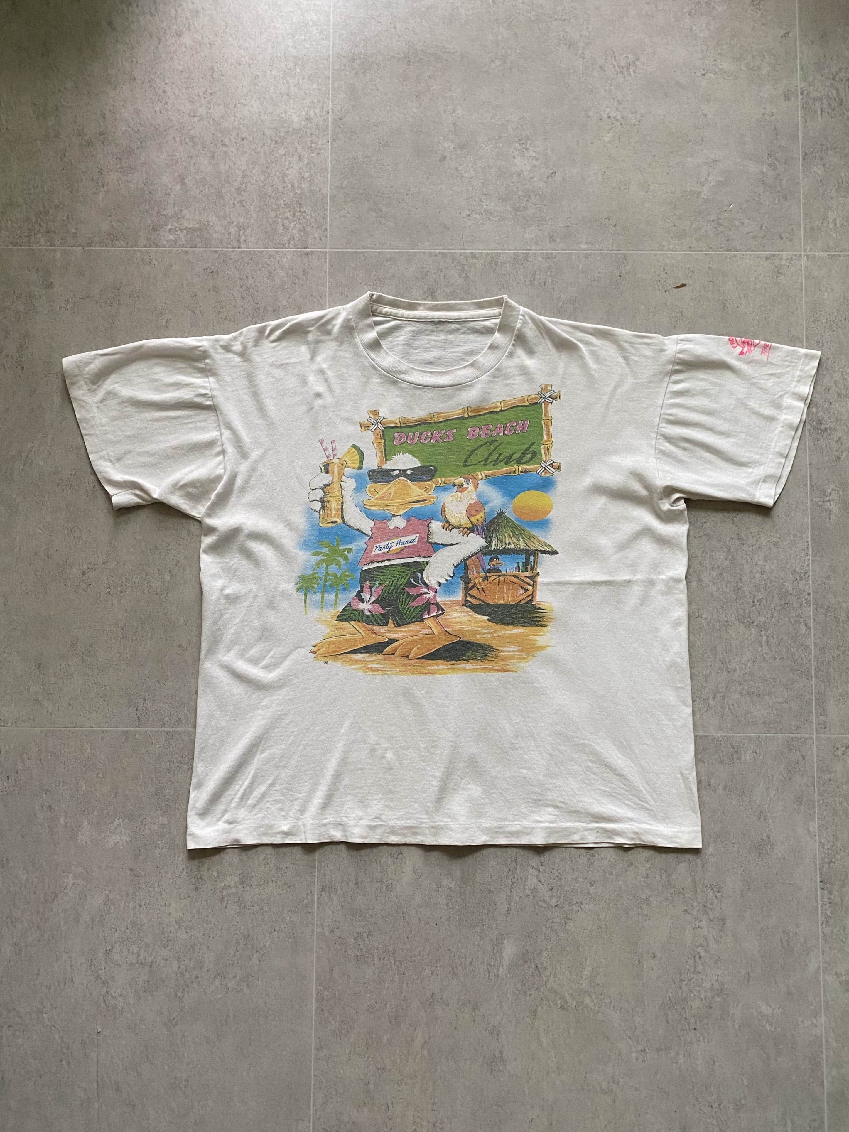 90&#039;s DUCKS BEACH Print Vintage T-Shirt ~105 - 체리피커