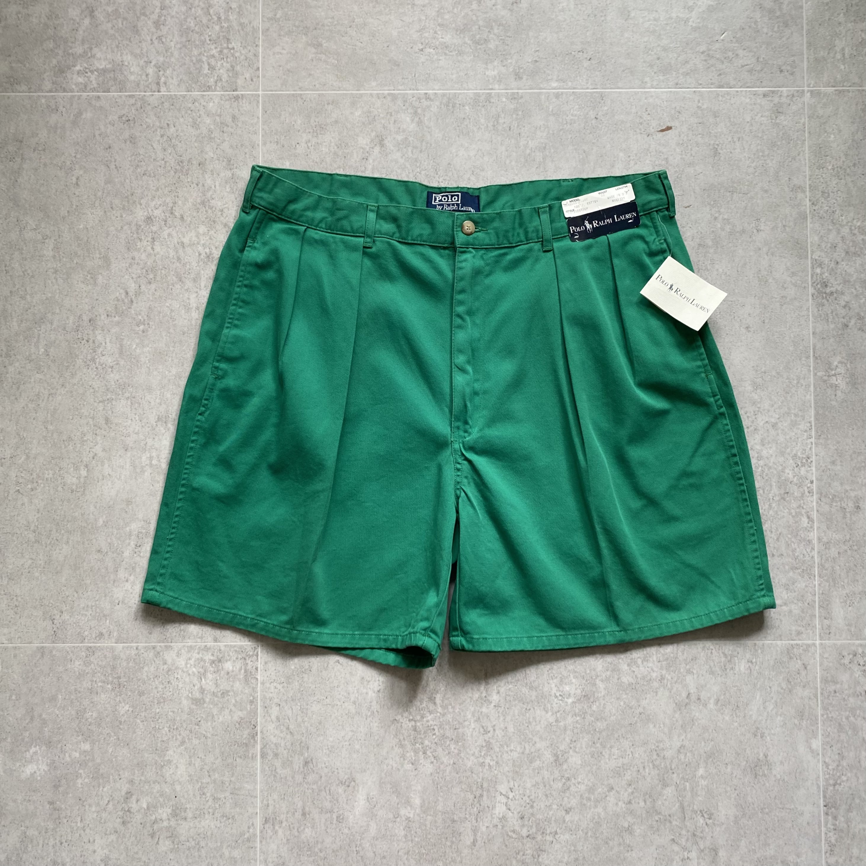 80&#039;s Polo Ralph Lauren Green Cotton Twill Shorts 36~37 Size Deadstock - 체리피커
