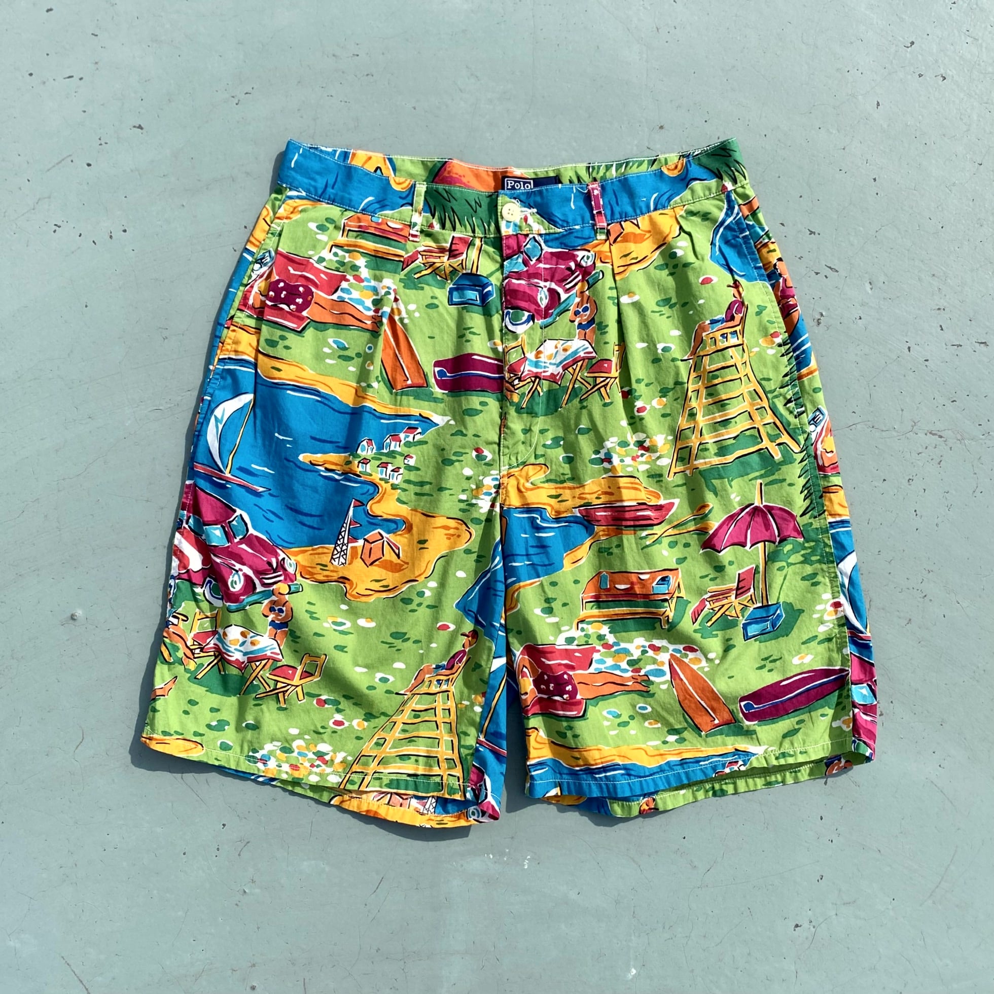 Rare 90&#039;s Polo Ralph Lauren Beach All-Over Printed Shorts 30 Size - 체리피커