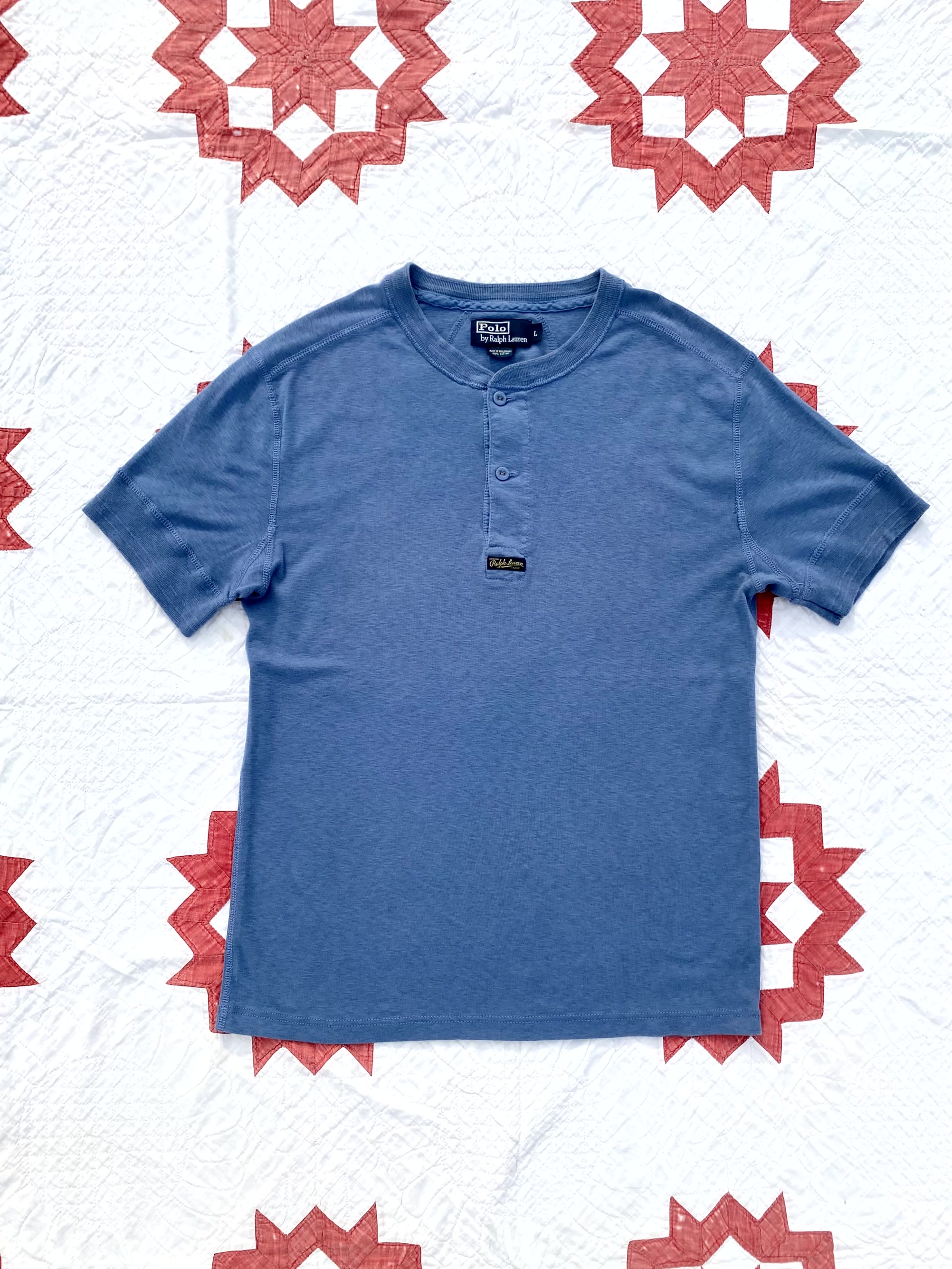 (Deadstock)Polo Ralph Lauren Blue Cotton Henley Neck Shirt L(100~103) - 체리피커