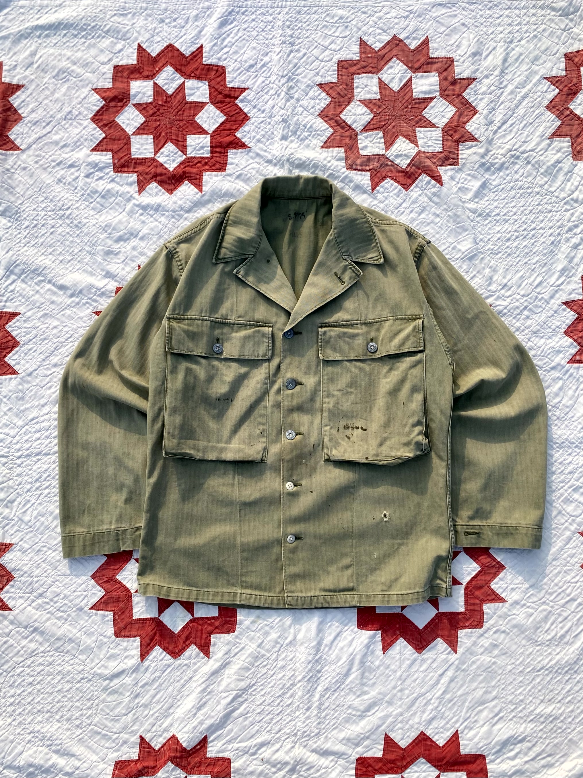 Rare Early 40&#039;s WW2 U.S Army M-43 HBT Shirt 100~105 Size - 체리피커