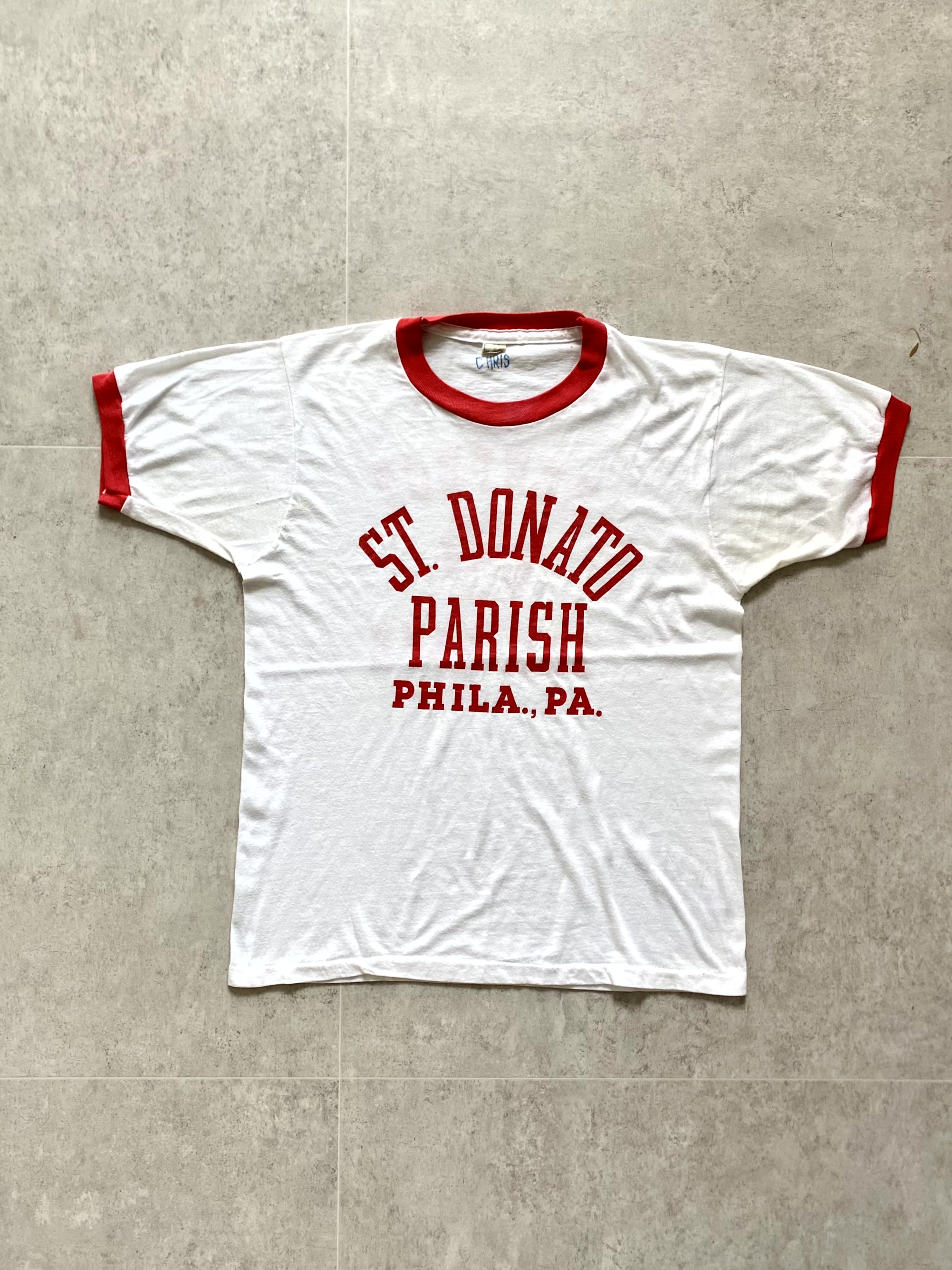 80&#039;s Vintage ST. DONATO PARISH Ringer T-Shirt 95 Size - 체리피커